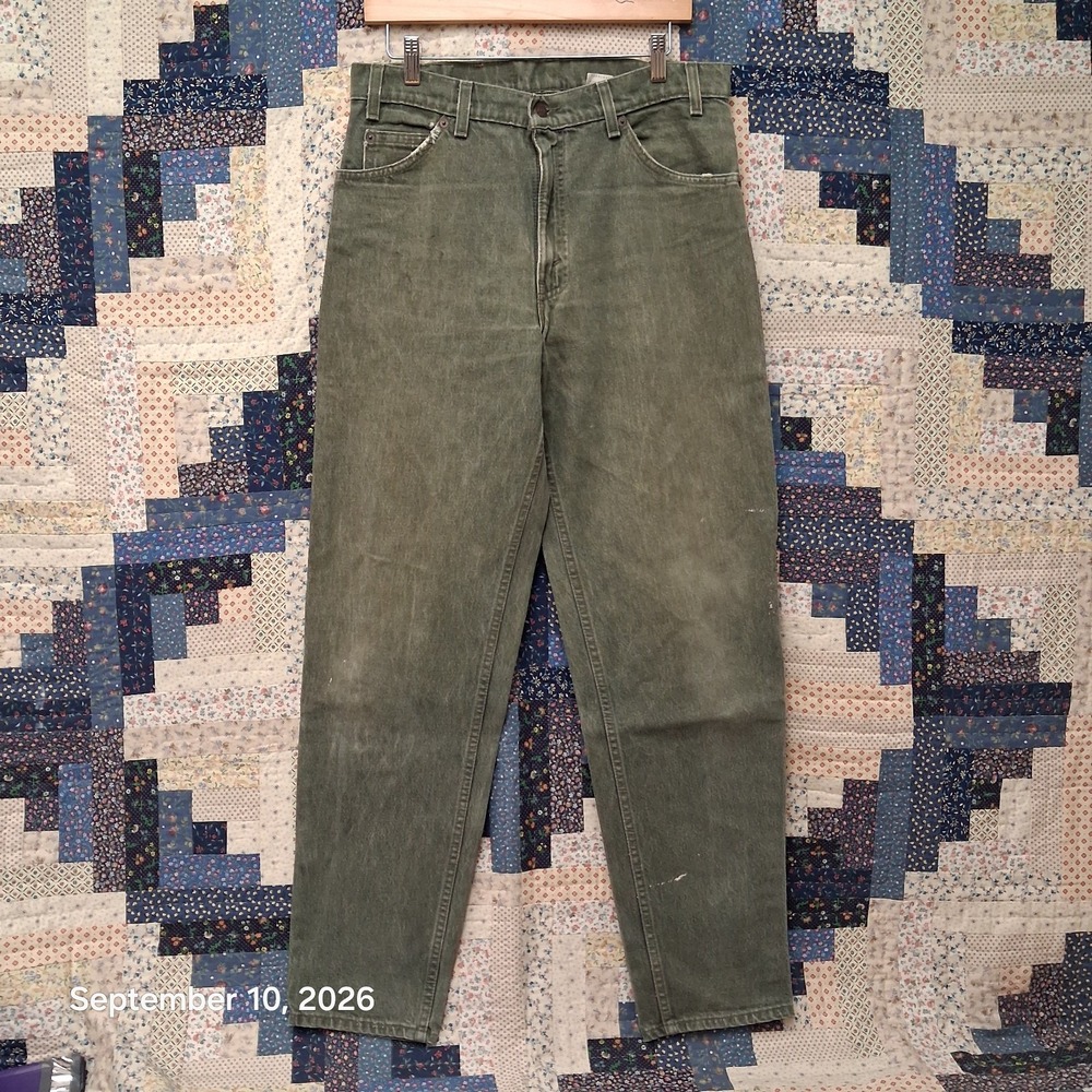 Vintage 1994 Levis 550 Jeans Mens 33x32 Olive Drab Green Made in USA Orange Tab